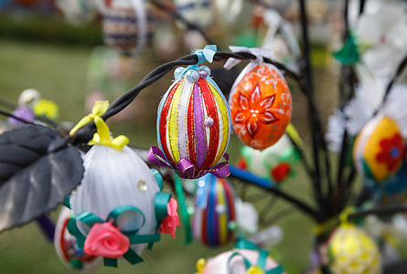 复活节鸡蛋节手绘油漆丝带艺术宏观季节团体装饰品宗教工艺图片