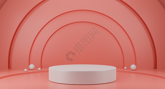 白色讲台圆形基座和粉红色背景展示产品展示  3D 渲染图片