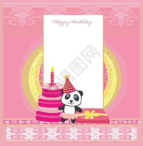 生日贺卡快乐 有可爱熊猫的女孩邀请图片
