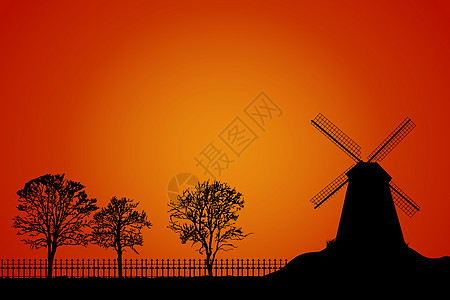 荷兰农村景象和日落时风磨坊 鱼群矢量插图 请见下图(http //www un org)图片