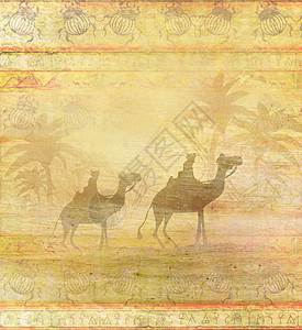 骆驼列车绕着天空飞过撒哈拉沙漠 抽象的无名卡图片