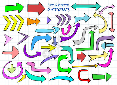 白色背景上孤立的手绘箭头集矢量设计插图指标铅笔草图指针涂鸦曲线收藏光标绘画素描图片