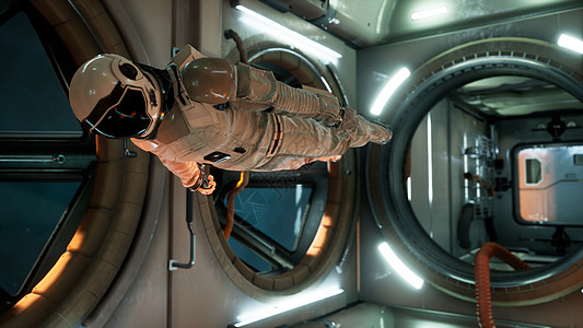 零重力宇航员检查他的宇宙飞船模块  3D 渲染世界科学卫星外星人气氛星际男人轨道技术星系图片