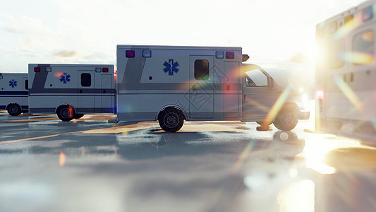 有几辆救护车在等待呼叫 紧急医疗服务概念 3D发音系统(3D发音)图片