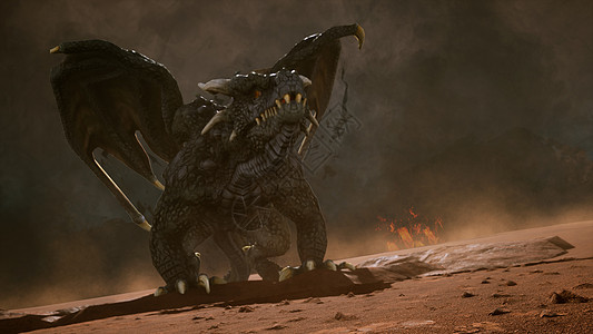 沙漠中的大龙正在寻找他的敌人  3D渲染怪物森林传奇爬虫想像力攻击模型天空翅膀神话图片
