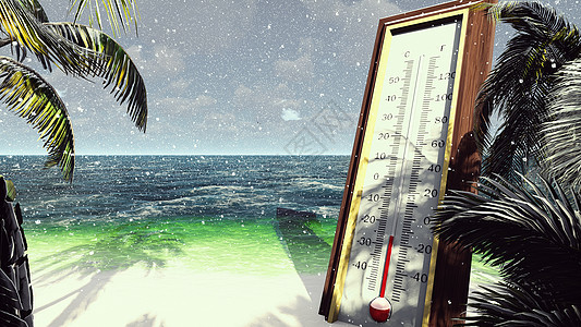 Fahrenheit摄氏温度计显示气温正在降低 全球冷却概念 3D 降温图片