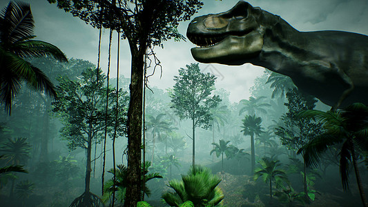 丛林中的恐龙动画 现实化为3D生物猎人攻击爬虫博物馆牙齿捕食者力量渲染灭绝图片