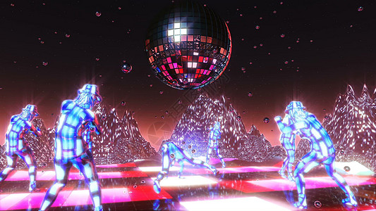 女孩们在霓虹舞星球上跳舞和移动  3D渲染投影打碟机视听镜头音乐会女士音乐屏幕舞蹈俱乐部图片
