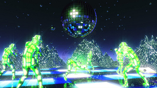 女孩们在霓虹舞星球上跳舞和移动  3D渲染音乐会活力舞台3d俱乐部镜头打碟机舞蹈女士投影图片