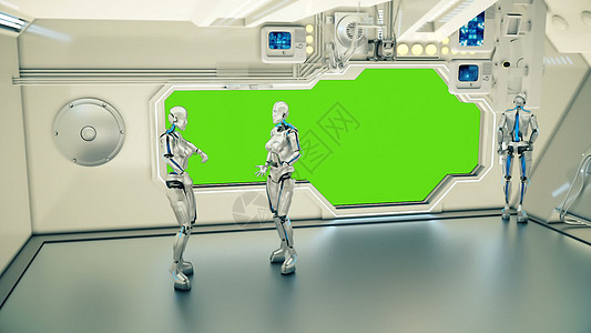 飞船上的机器人在争论背景行星地球  UFO 的未来概念   3D 渲染图片