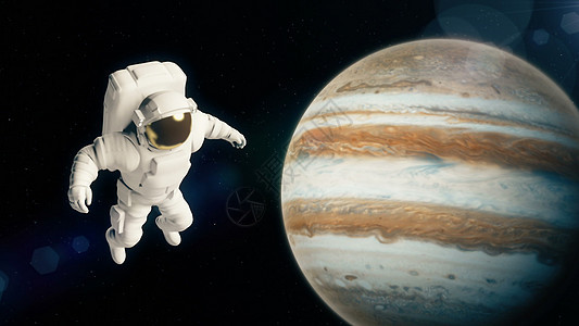太空中的宇航员正在飞过木星3D层图片