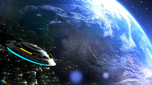 UFO 飞越背景 3D 渲染飞机访问飞碟气氛飞船科学地球星星行星运输图片