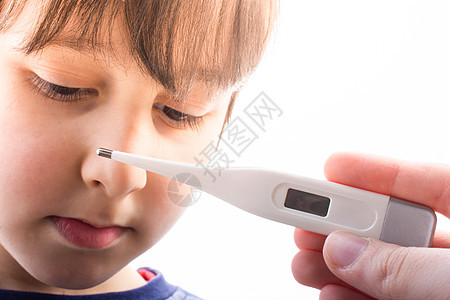 发烧 医疗温度计 儿童体温测量 高烧疼痛感染流感家庭疾病育儿男生风险暴发生物图片