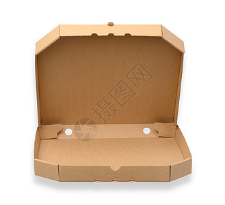 空开的纸板广场比萨饼盒 白色背景隔离的棕色纸包装图片
