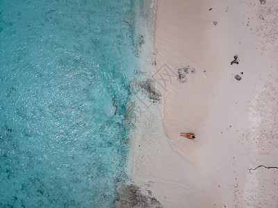 hi阿宝在用绿绿水 白沙滩和美丽的珊瑚礁对加勒比海Curacao海岸的空中观察热带天堂海景椅子海岸线列斯环境旅游支撑风景背景