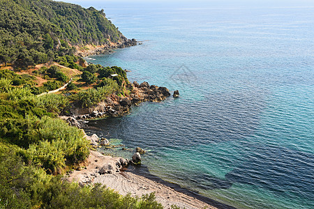 希腊克基拉科孚岛美丽的海滩景色 夏季假期和旅行的美丽多彩岛屿图片