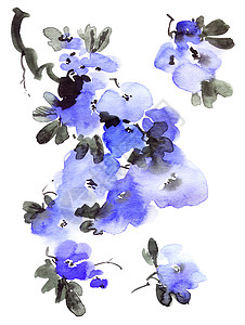 水彩花树插图艺术树叶艺术品花序植物花瓣手绘树苗墨水图片