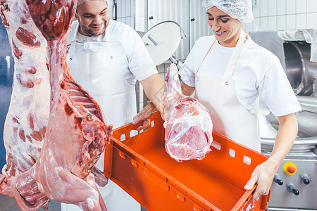 一群屠夫在屠宰场吃肉食物男性学徒商业职业标志女士食品施工团队图片