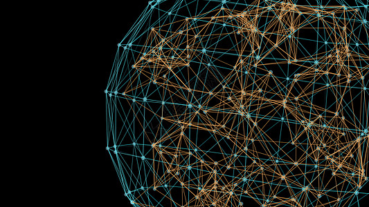 3D 插图三角形幻想抽象技术和工程流动活力粒子物理科幻科学线条黑色网络原子图片