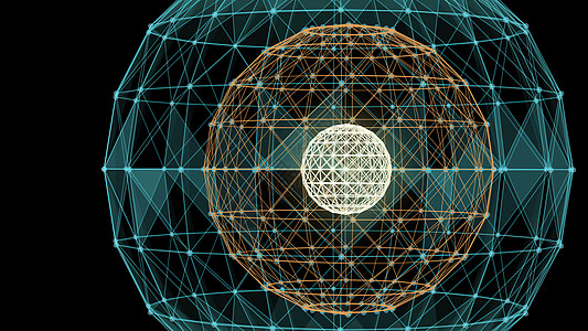 3D 插图三角形幻想抽象技术和工程流动活力科学网络运动原子科幻粒子黑色线条图片