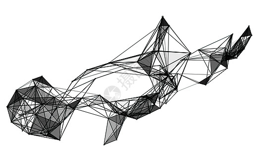 3D 插图抽象几何多边形结构黑色物理科学齿轮网络流动线条粒子技术原子图片