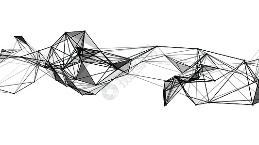 3D 插图抽象几何多边形结构三角形粒子流动活力原子齿轮网络科幻物理黑色图片