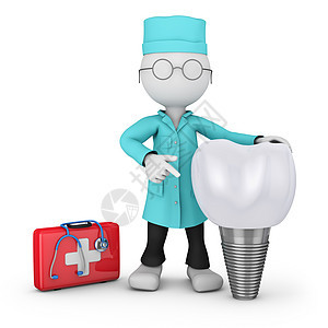 牙医和种植牙凹痕医生手提箱牙疼插图渲染药品3d卫生医疗背景图片