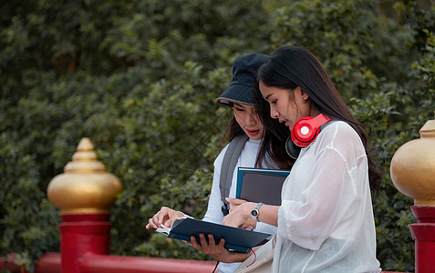 一群年轻人在高中大学校园大学知识中心读书 学校文件夹读书 在夏季户外学习图片