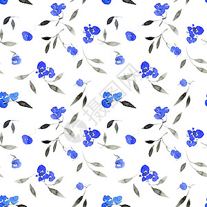 水彩花朵蓝色的花朵和离开刷子艺术品艺术罪恶繁荣卡片花瓣绘画手绘树叶背景