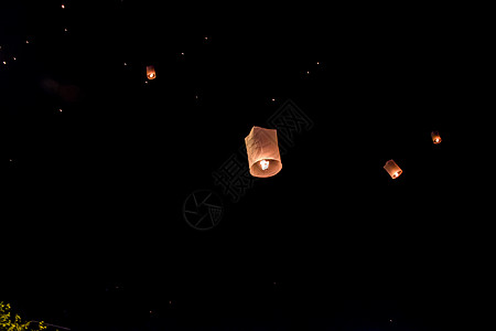 灯笼插画泰国清迈兰特节 泰国清迈节日祷告派对新年灯笼传统天空庆典背景