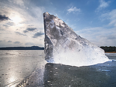 观察冰冻水湖与日落的景象 看冰山气候旅游冻结水晶天空旅行太阳蓝色海岸图片