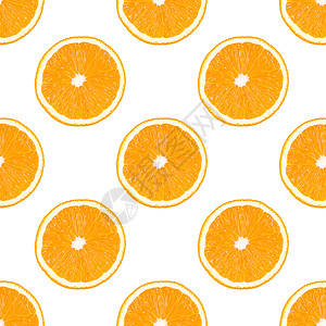 由白色背景中分离的橙色水果片制成的无缝图案图片