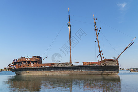 旧船最后的安息之地海洋航海历史海岸船体支撑血管风暴海浪海滩图片