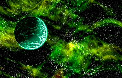 意想不到的绿色行星和星在空间图片