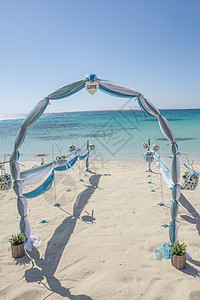 热带海滩的婚礼过道安排荒岛沙漠地平线蓝色布置走道结婚日沙滩海景海岸线图片