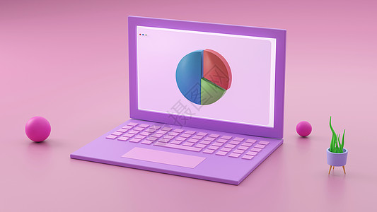 学习插画桌上的最小概念笔记本电脑 办公桌粉色和紫色 以及带有笔记本和杯子的文本模型  3d 渲染   插画展示键盘植物桌子学习职业办公室背景
