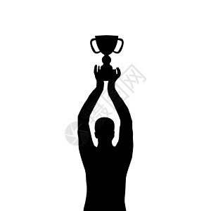 拿着冠军奖杯的人剪影挑战成就运动男性杯子插图商业胜利讲台身体图片