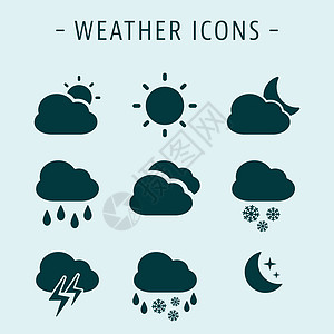 晴天图标设置天气图标晴天雪花插图预报太阳网站雷雨闪电气象月亮背景