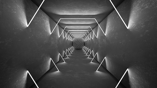 用于激光表演的夜总会室内灯 3d 渲染 发光的线条 抽象荧光背景 霓虹灯房间走廊背景 轻抽象的未来派设计 现代几何发光内饰 透视图片
