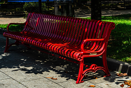 巴统新大道上的金属板凳长椅公园玉兰振作图片