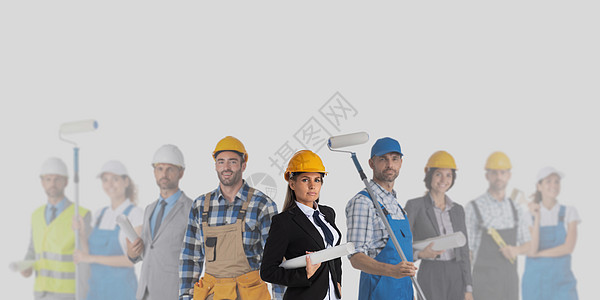 工业承包商工人工合同工帽子团队工厂画家建设者工程师建筑师工人工具头盔图片