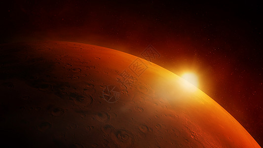 红行星火星的近距离接近 太阳闪耀着太阳光芒图片