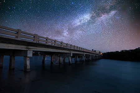 星夜天空在希科里山口的桥上 直通博尼塔泉水的大海图片