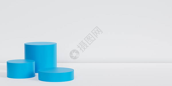 蓝色讲台或基座 用于产品或在白色横幅背景上做广告 带有复制空间 3d rende图片