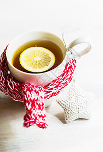 一杯加柠檬茶肉桂杯子笔记丝带围巾饮料柠檬食物风格星星图片