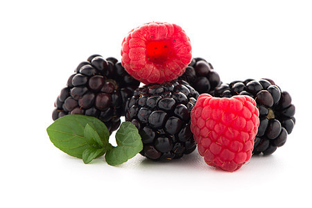 带黑莓的草莓白色草本植物甜点绿色健康治疗覆盆子草本药店水果图片