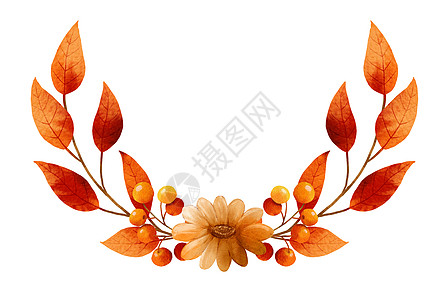 秋叶水彩画框和边框插图红色橙子黄色季节框架植物学艺术叶子植物图片