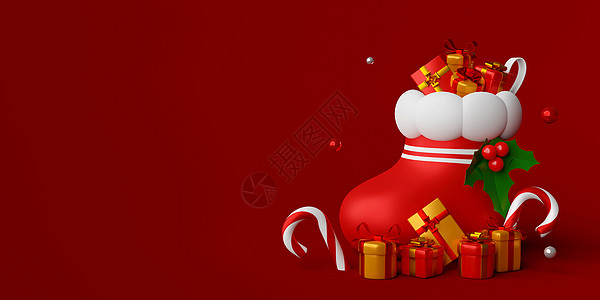 圣诞袜子的圣诞旗帜与 gift3d 它制作图案图片