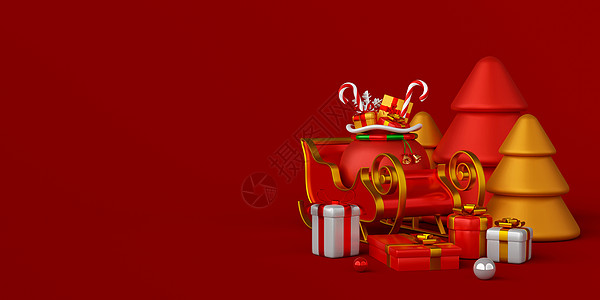 圣诞雪橇横幅与圣诞 gift3d 它制作图案图片