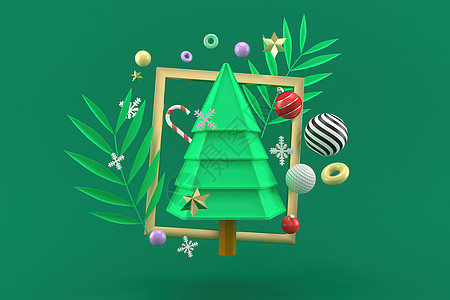 3d 新年节假日和圣诞节插图白色季节金子假期庆典绿色乐趣节日星星文化图片